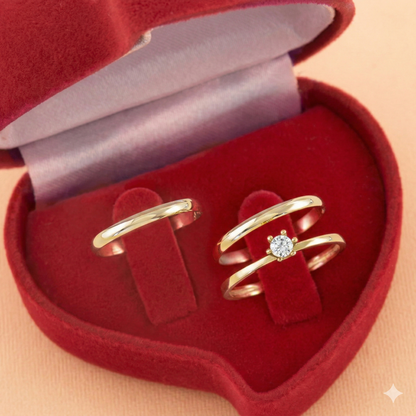 Kit Romântico: Par de Alianças Tradicionais 2mm + Anel Solitário em Ouro 18kt