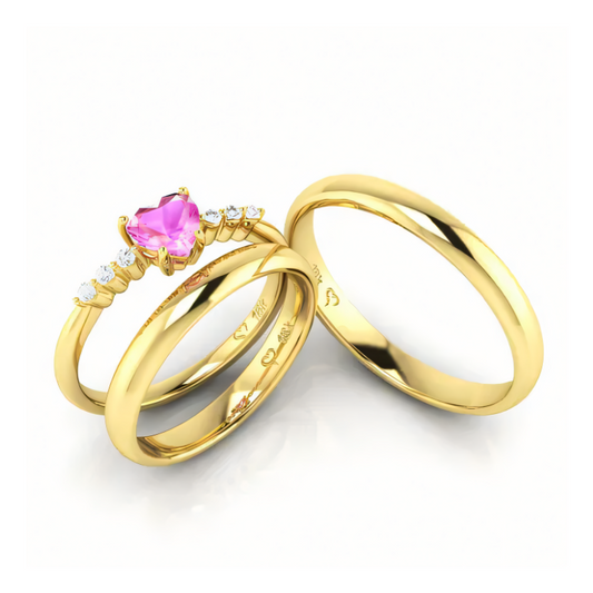 Kit Alianças de Casamento 3mm + Anel de Noivado Love Ouro 18K